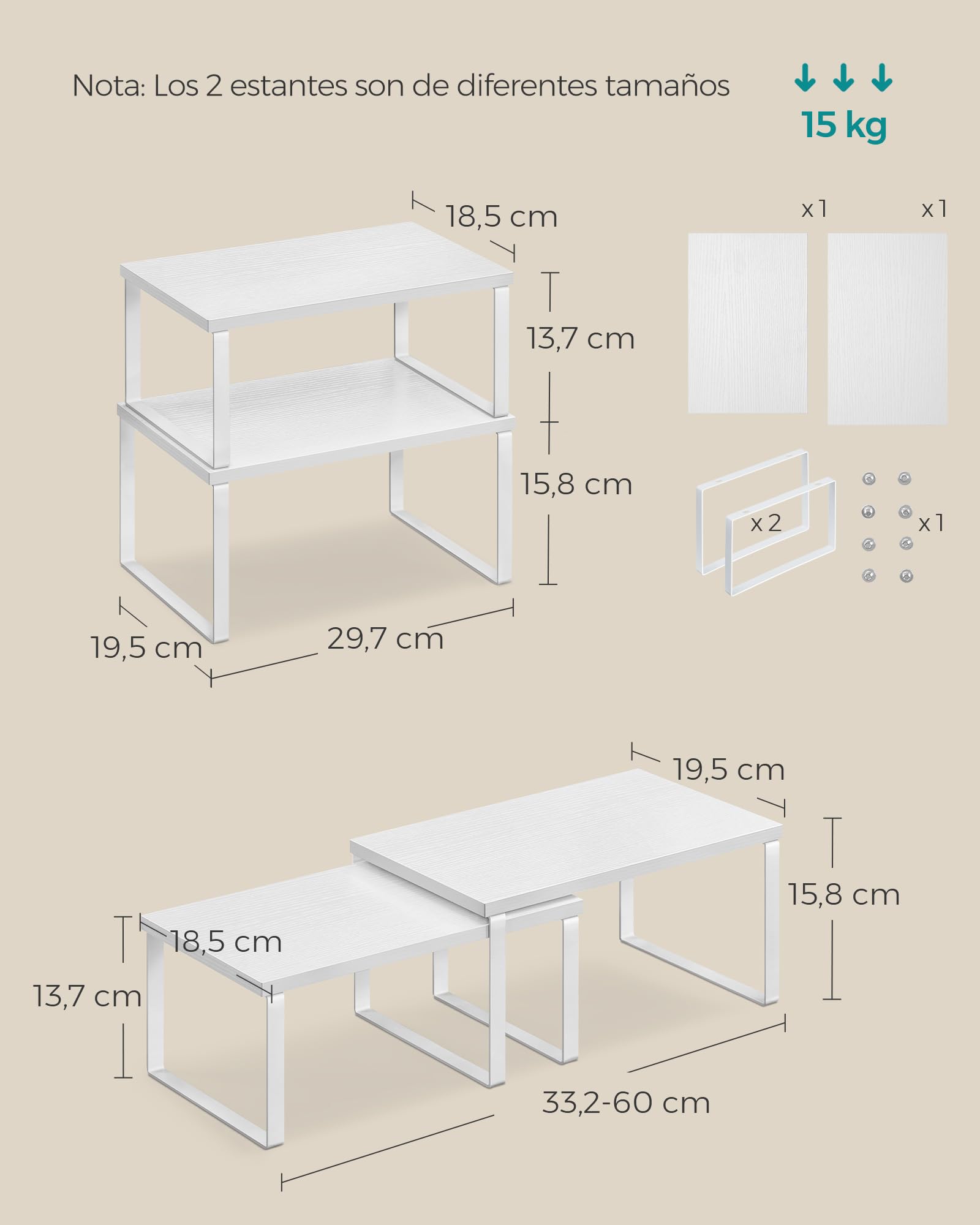 Foto 5 | Especiero De Cocina Songmics Mkcs02w01 De 2 Niveles, Blanco