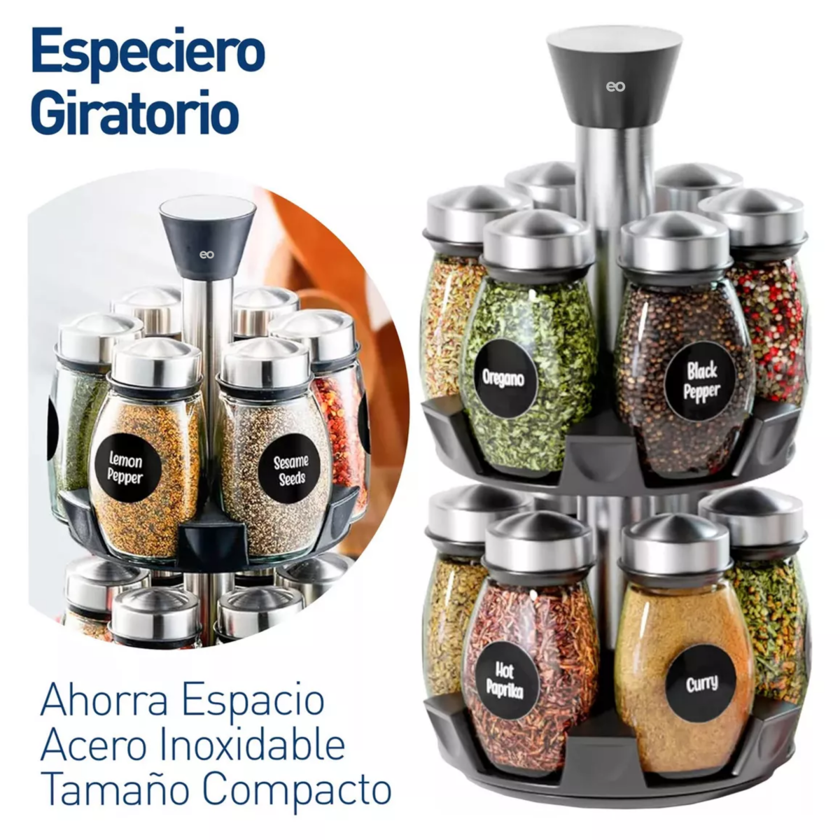 Foto 3 pulgar | Organizador De Cocina Giratorio Con Juego De 12 Frascos Especieros Eo Safe Imports Esi-18935 Negro