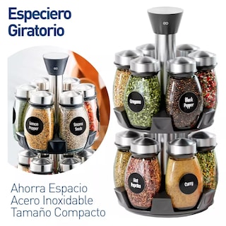 Foto 2 | Organizador De Cocina Giratorio Con Juego De 12 Frascos Especieros Eo Safe Imports Esi-18935 Negro