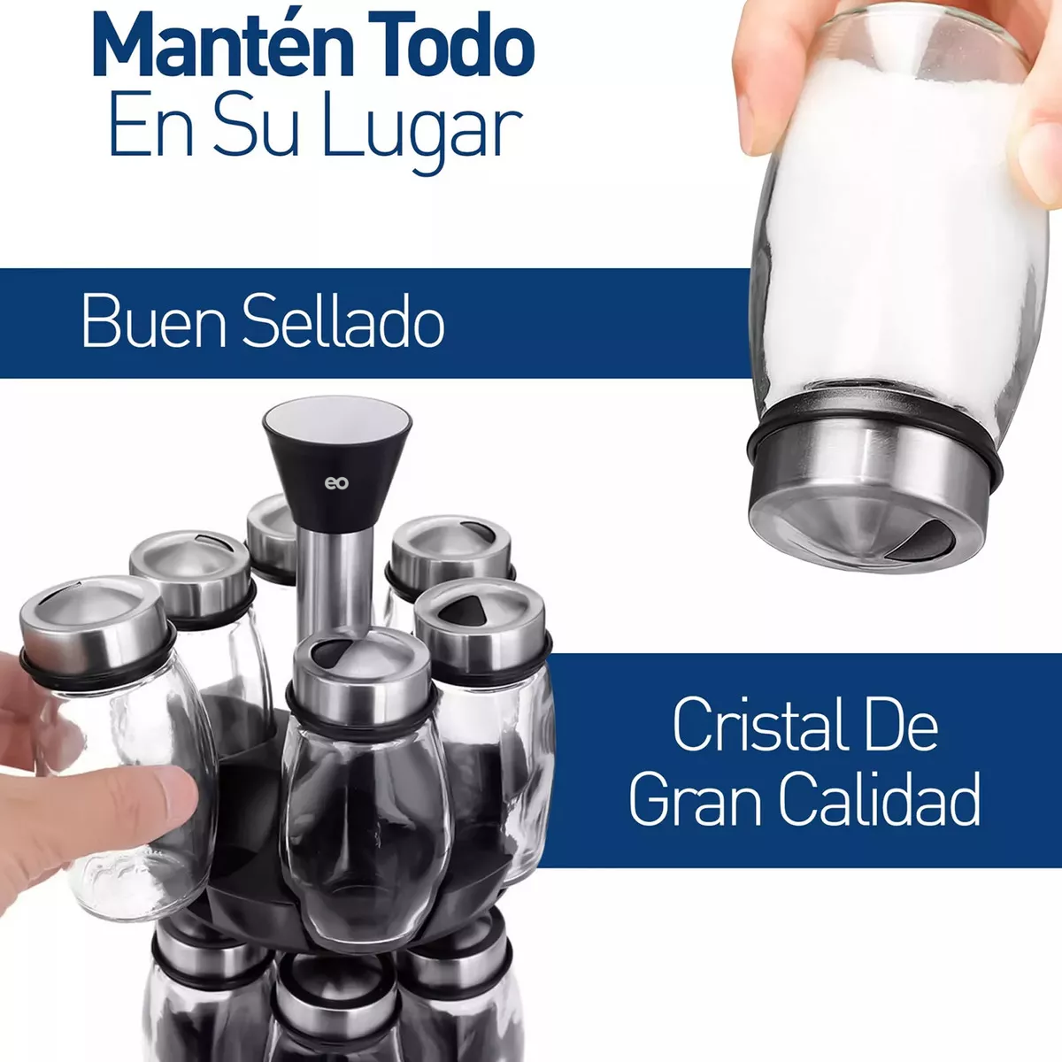 Foto 4 pulgar | Organizador De Cocina Giratorio Con Juego De 12 Frascos Especieros Eo Safe Imports Esi-18935 Negro