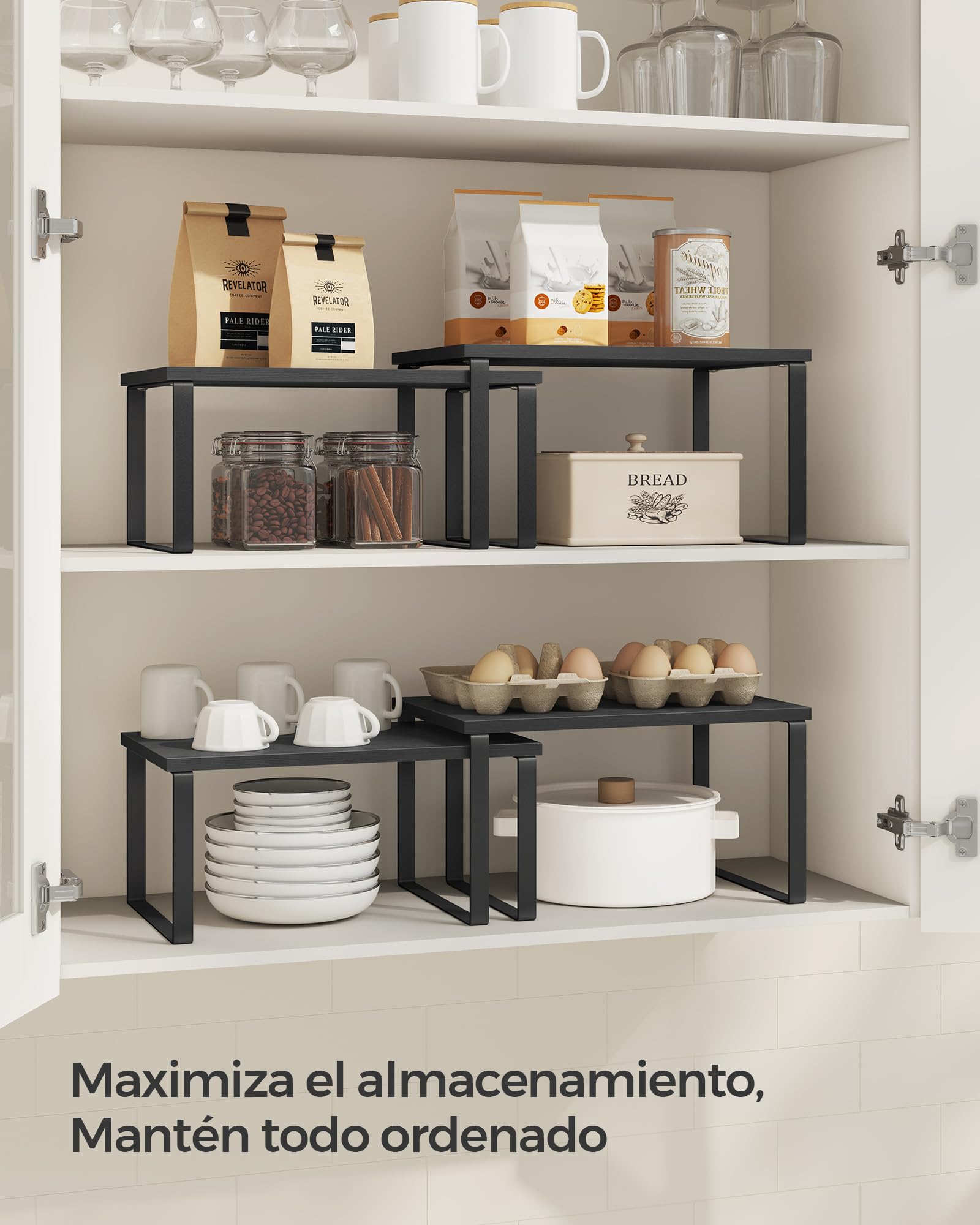 Foto 3 | Estante para Especias de Cocina Songmics 2 Niveles Negro, Juego De 2