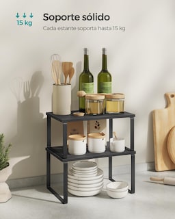 Foto 4 | Estante para Especias de Cocina Songmics 2 Niveles Negro, Juego De 2