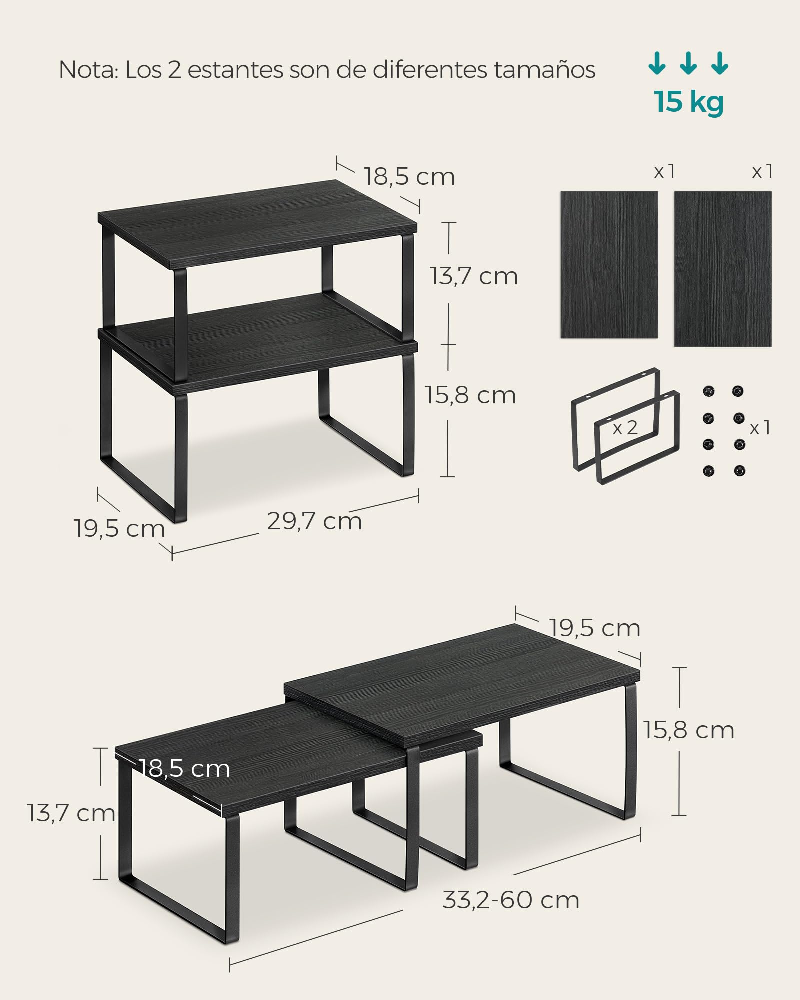 Foto 5 | Estante para Especias de Cocina Songmics 2 Niveles Negro, Juego De 2