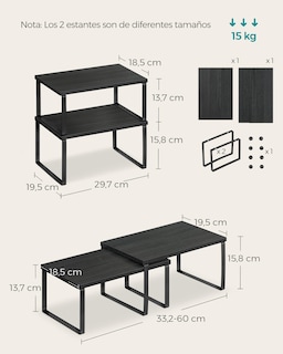 Foto 5 | Estante para Especias de Cocina Songmics 2 Niveles Negro, Juego De 2