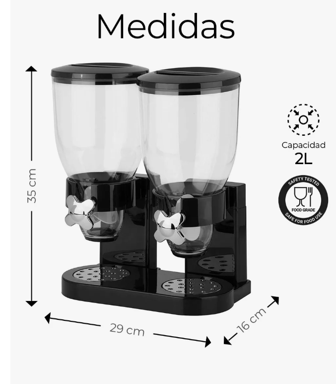 Foto 4 pulgar | Dispensador De Cereal Despachador Doble Alimentos Y Semillas Color Negro