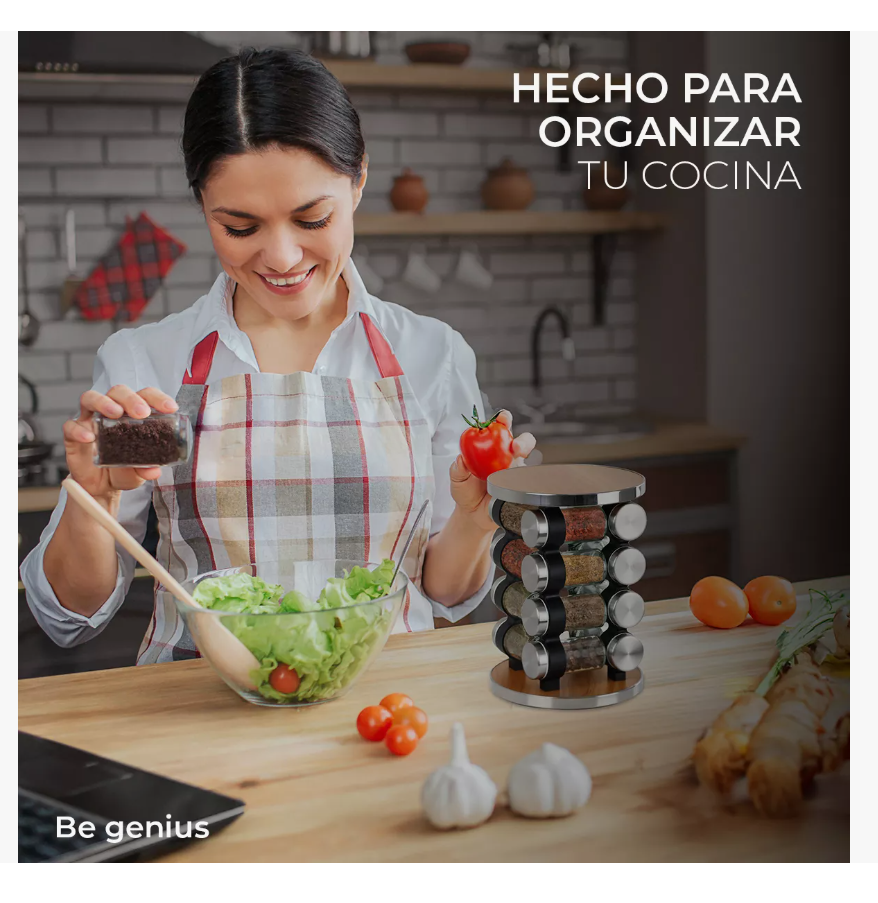 Foto 4 pulgar | Especiero Moderno Giratorio De Acero 16 Frascos De Vidrio