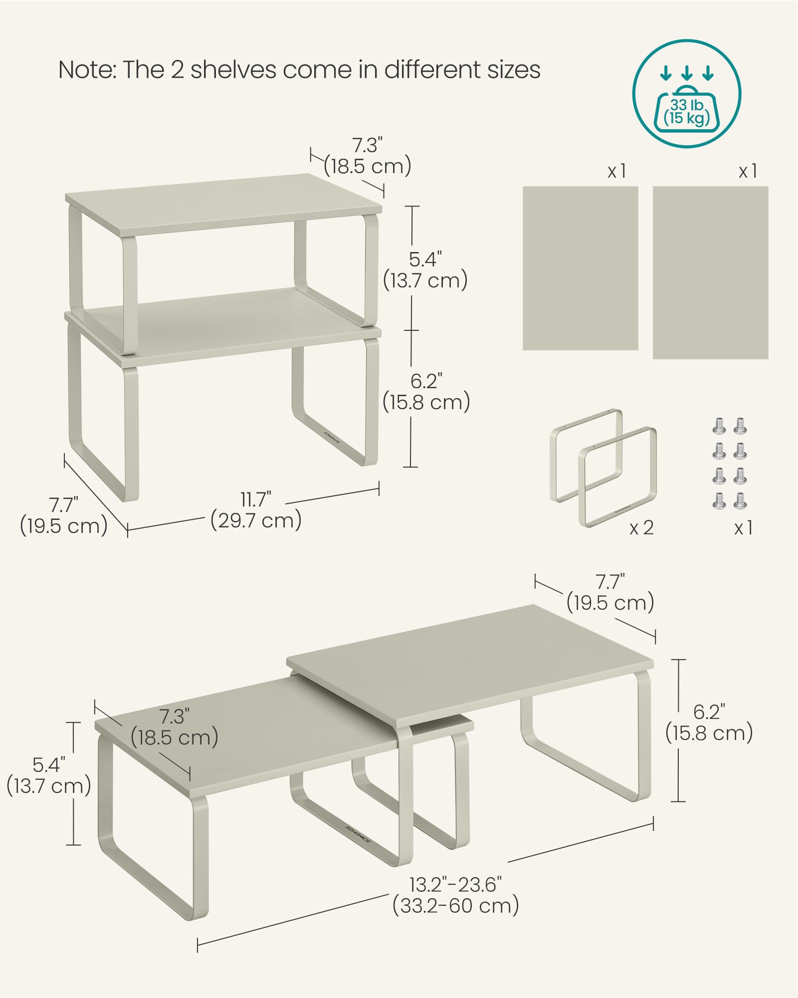 Foto 7 pulgar | Estante Organizador De Armario Songmics Kitchen Cappuccino Beige X2 - Venta Internacional.