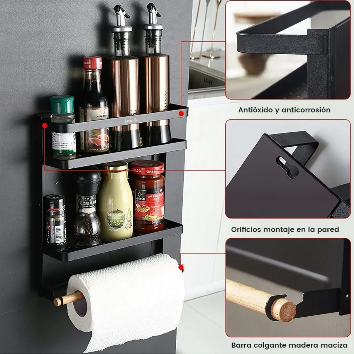 Foto 3 pulgar | Especiero Magnético Para La Nevera Para Alacena Cocina Negro
