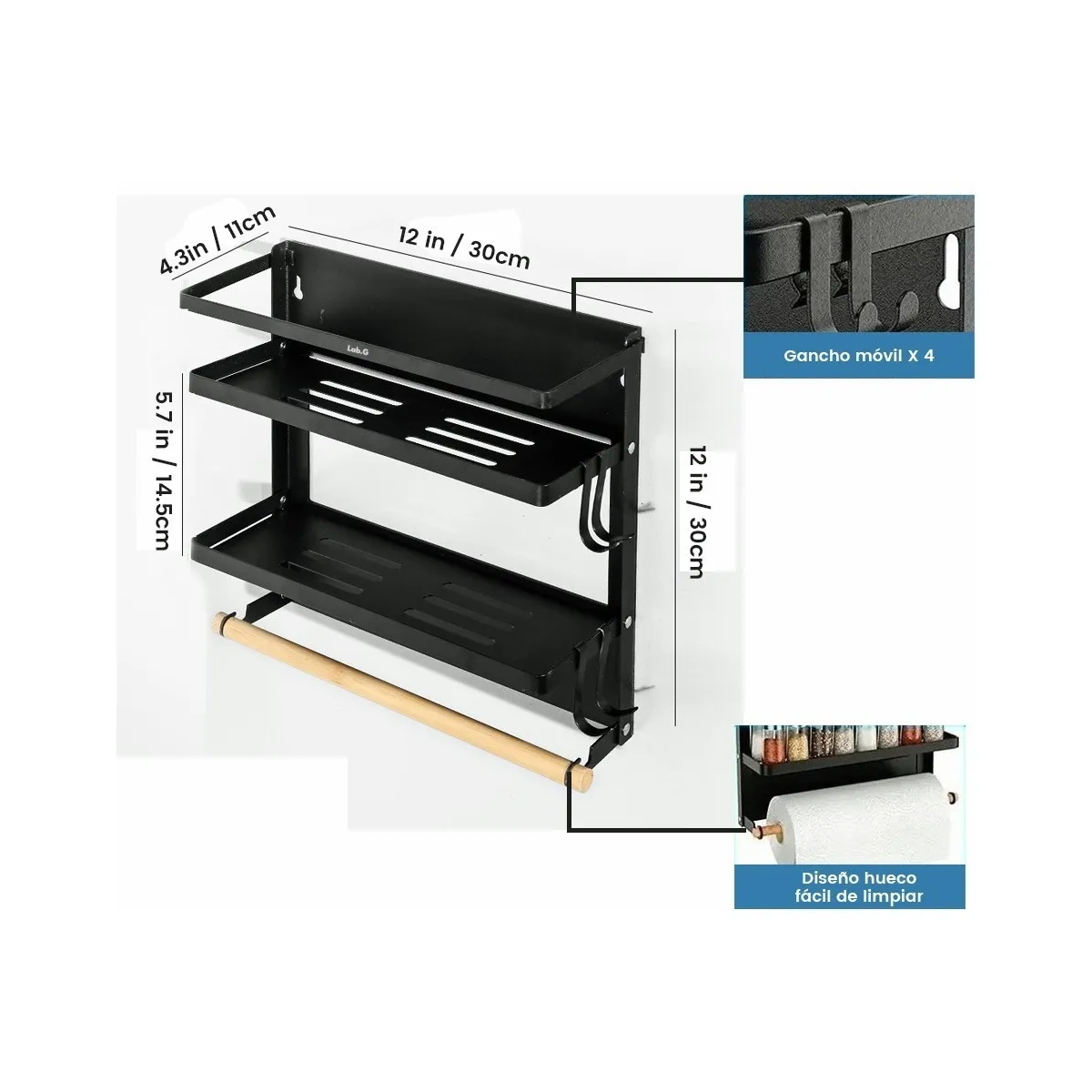Foto 4 | Especiero Magnético Para La Nevera Para Alacena Cocina Negro