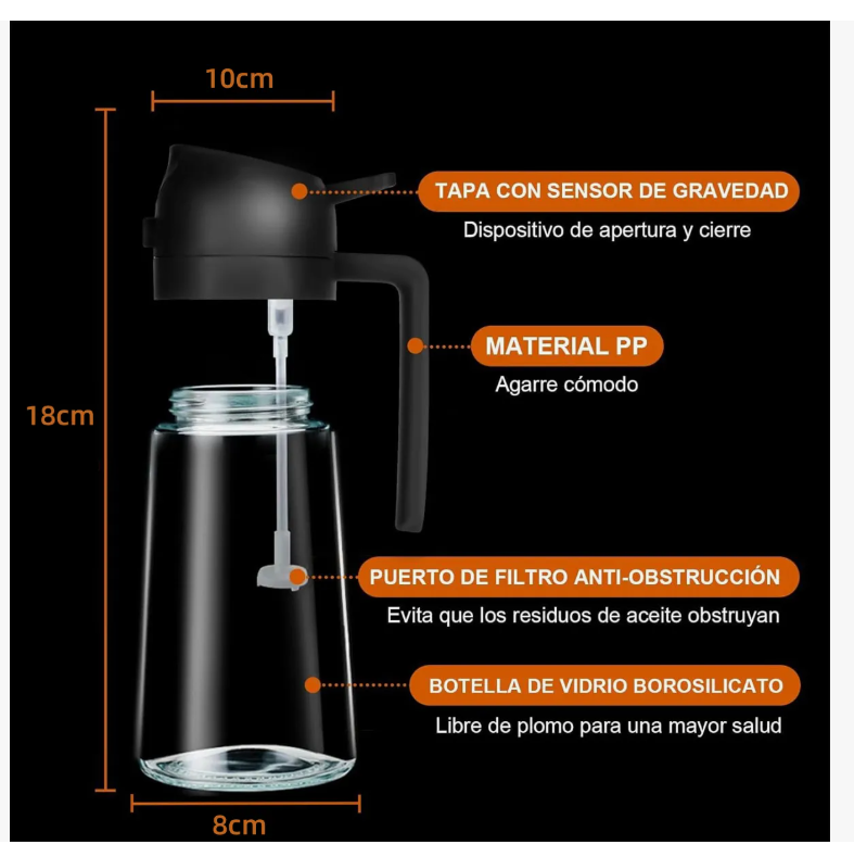 Foto 4 pulgar | 2 Dispensador Botellas Para Aceite 2en1 470ml Negro + Blanco