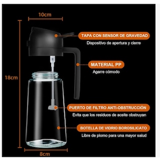 Foto 3 | 2 Dispensador Botellas Para Aceite 2en1 470ml Negro + Blanco