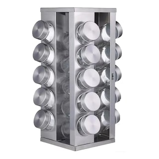 Foto 1 | Especiero Giratorio Rectangurar De Acero Inoxidable 20 Frascos De Cristal Lab.g Plata