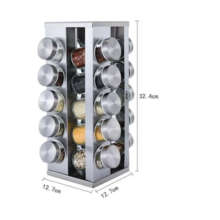 Foto 5 | Especiero Giratorio Rectangurar De Acero Inoxidable 20 Frascos De Cristal Lab.g Plata