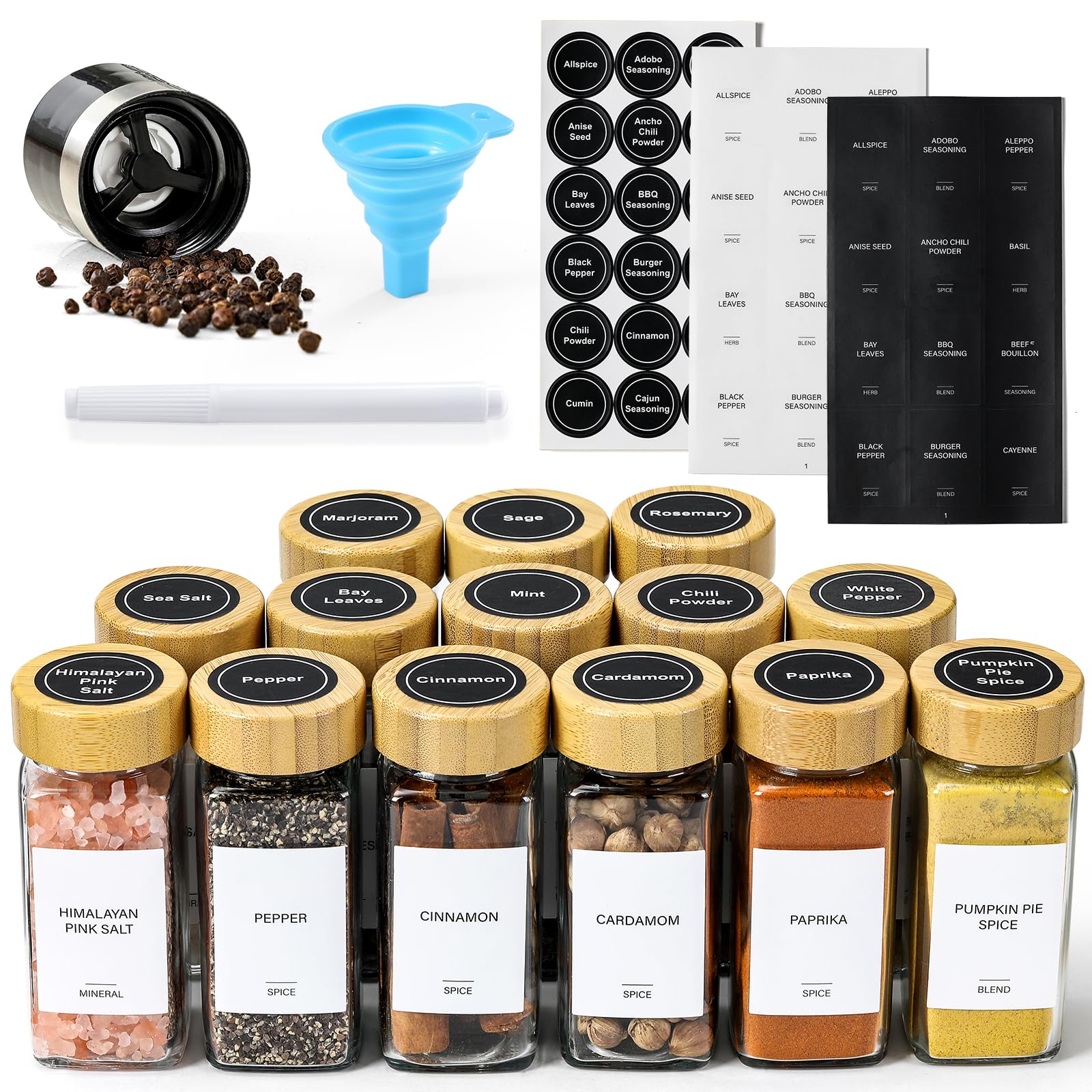 Foto 1 | Jarros Para Especias Aozita  14 Unidades  Vidrio Cuadrado Con Tapas De Bambú  120 Ml - Venta Internacional.