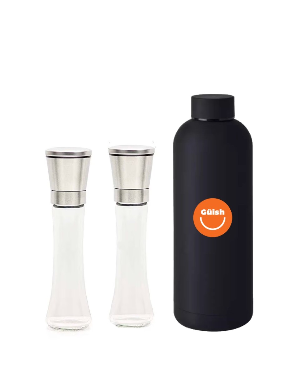 2 Piezas Molinillo Para Sal Y Pimienta Con Soporte + Termo Güish Regalo