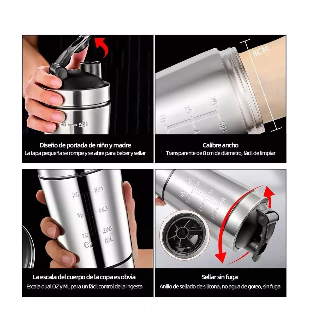 Foto 4 | Vaso Agitador para Proteína Acero Inoxidable Plateado
