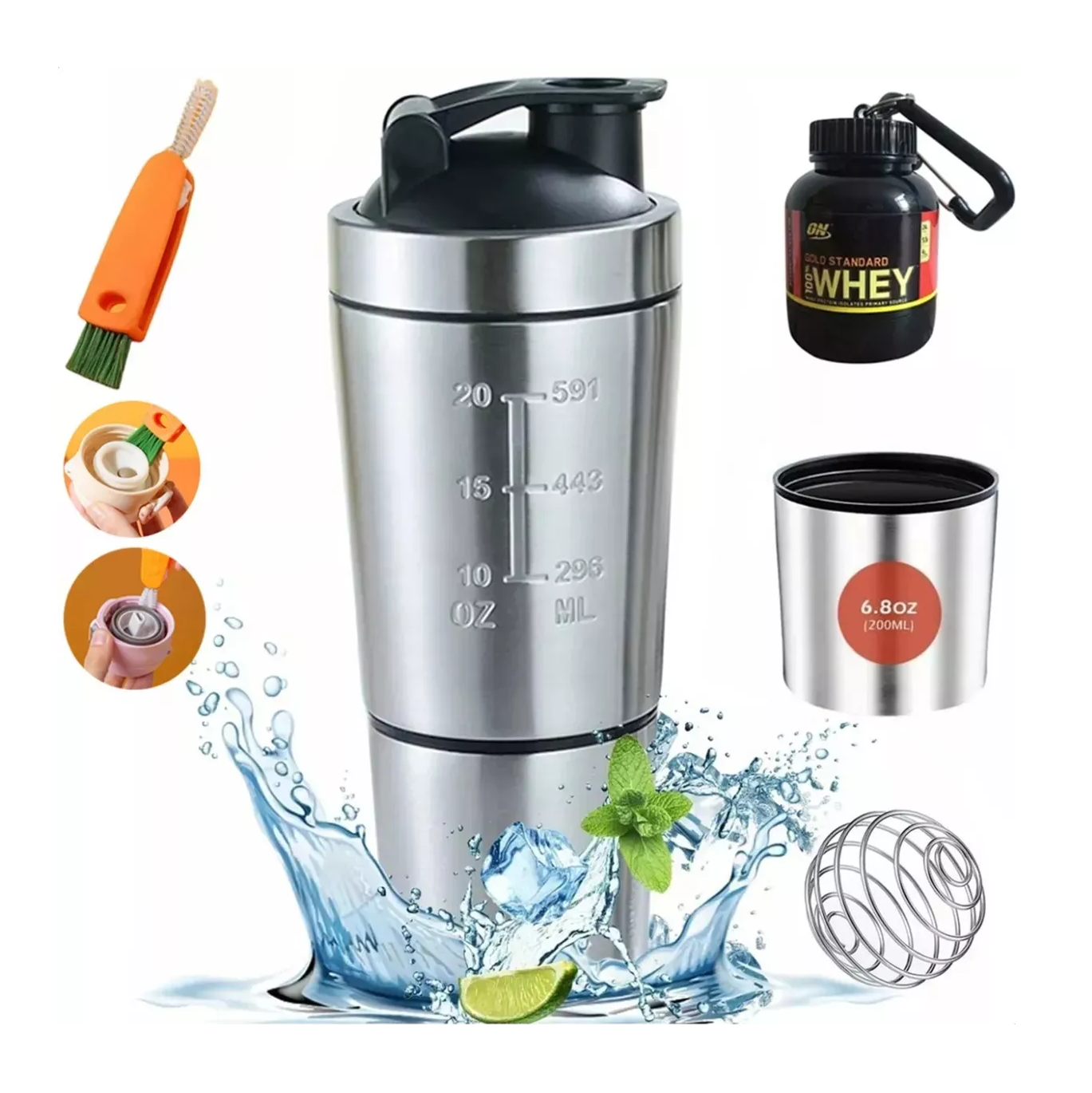 Foto 6 | Vaso Agitador para Proteína Acero Inoxidable Plateado