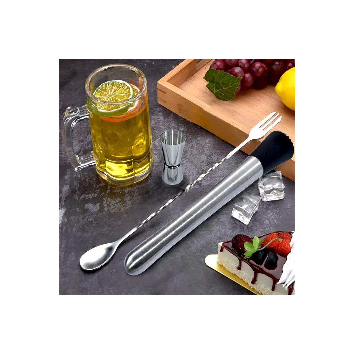Foto 4 pulgar | Muddler De Acero Inoxidable Con Jigger Cuchara Para Cócteles  Eo Safe Imports Esi-20674 Plata