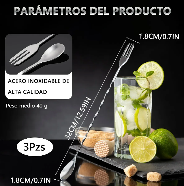 Foto 3 pulgar | Set Elegante Xtellar De 3 Agitadores Cuchara Mezcladora De Acero Inoxidable Elite 32cm