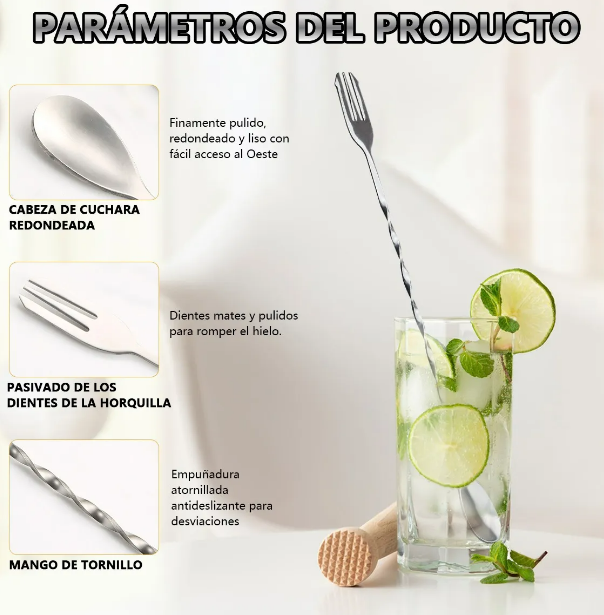Foto 4 pulgar | Set Elegante Xtellar De 3 Agitadores Cuchara Mezcladora De Acero Inoxidable Elite 32cm