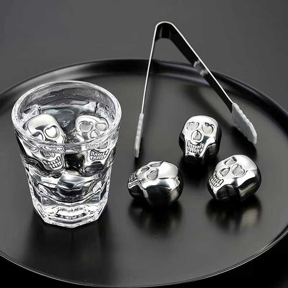 Foto 4 pulgar | Cubos de Hielo en Forma de Cráneo Calavera Piedras de Whiskey Reutilizable Metálicos