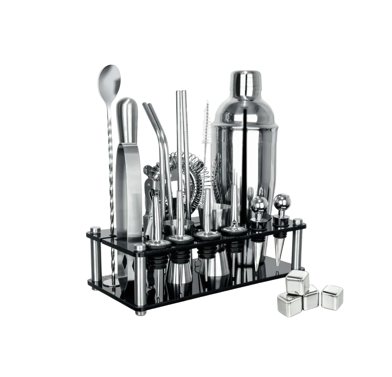 Kit De Coctelería 25pcs Bartender Con Soporte 750ml Malubero color Plata