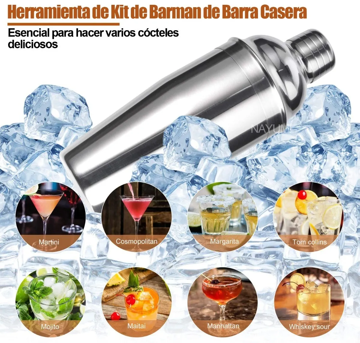Foto 3 | Juego de Coctelera De 750 Ml Y Utensilios De Bar Con Charola Malubero color Plata