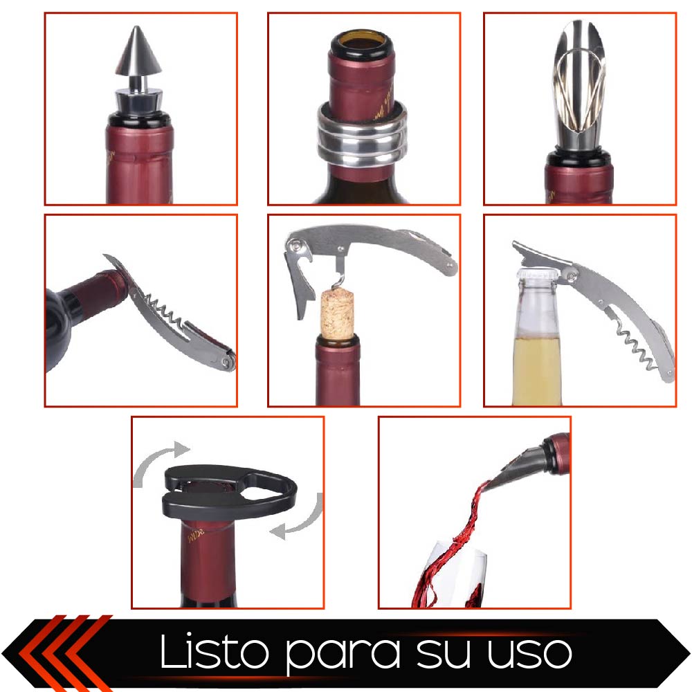 Foto 4 pulgar | Accesorios para Vino Chic Fantasy color Plata con Estuche en Forma de Botella 5 Piezas