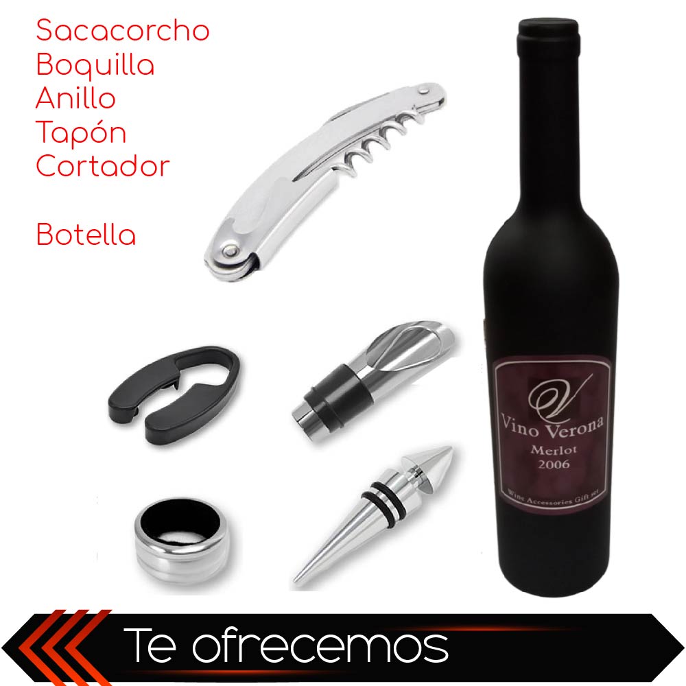 Foto 8 pulgar | Accesorios para Vino Chic Fantasy color Plata con Estuche en Forma de Botella 5 Piezas