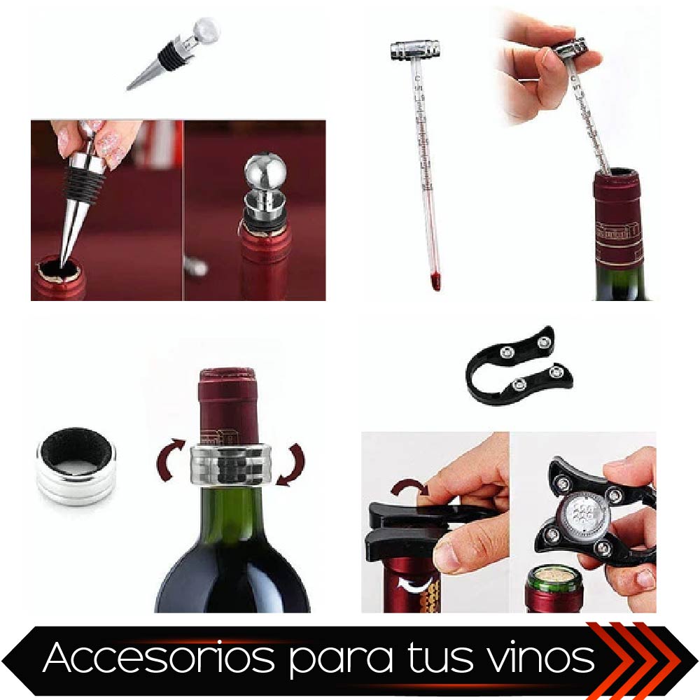 Foto 7 pulgar | Set De Vino Juego De 4 Pz Accesorios Para Vino Con Ajedrez En Caja De Madera