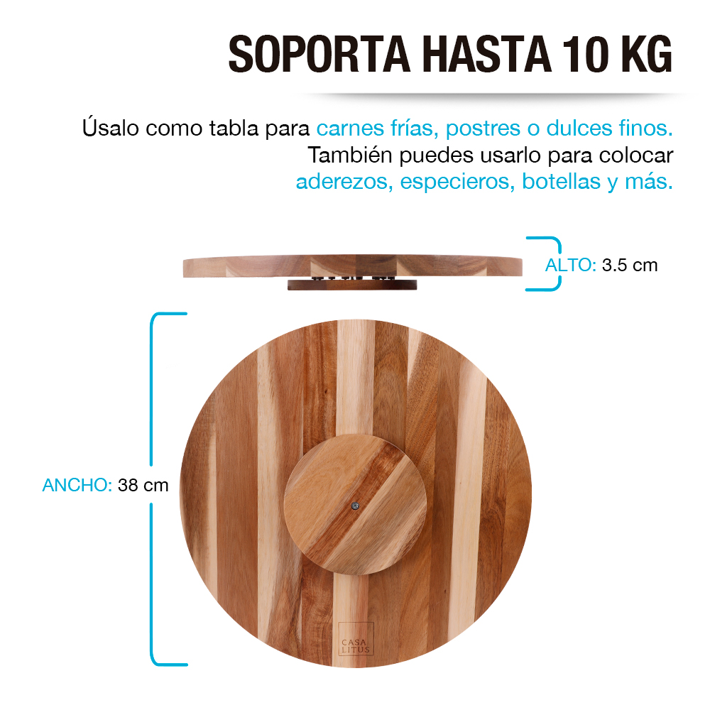 Foto 5 | Lazy Susan Giratorio Casa Litus De Madera De Acacia Especiero Botanero Para Mesa 83242