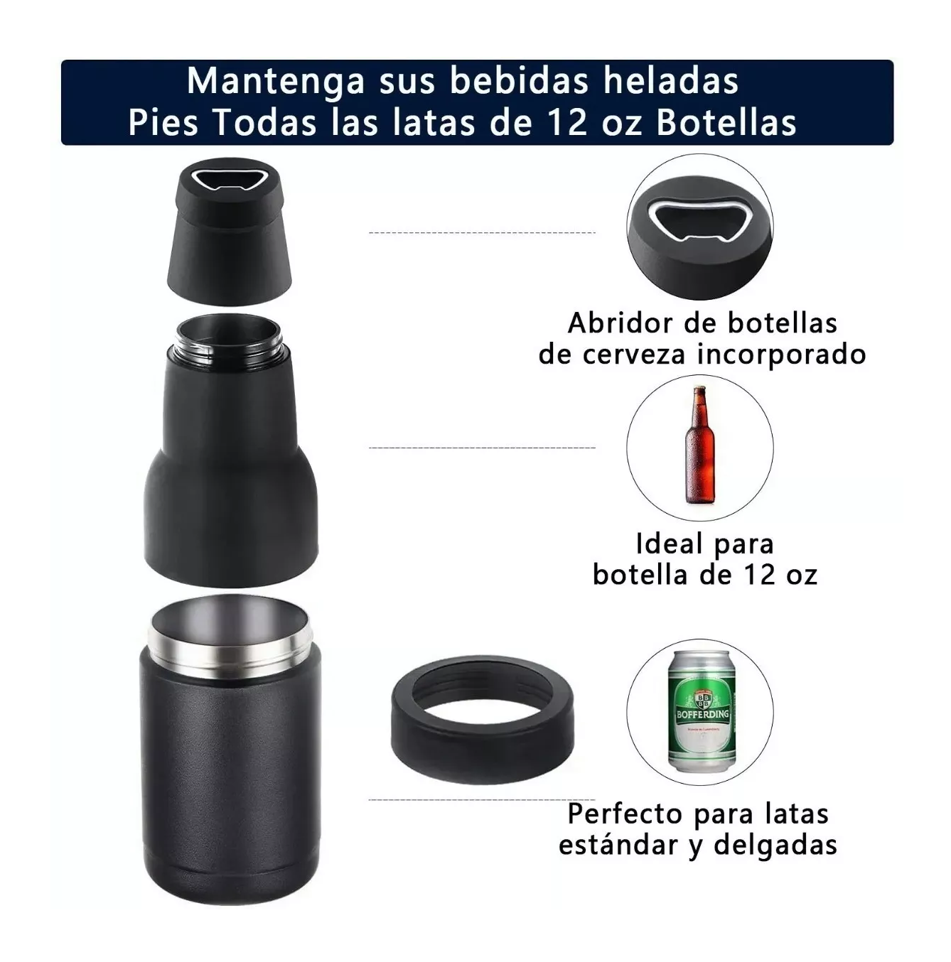 Foto 4 pulgar | Enfriador de Botllas de Acero Inoxidable Negro