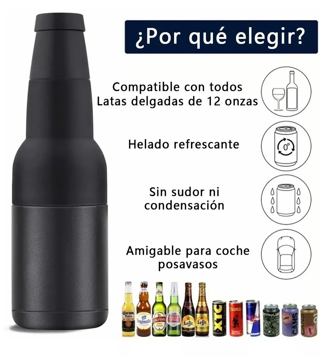 Foto 4 pulgar | Botellero Negro Enfriador de Cerveza de Acero Inoxidable