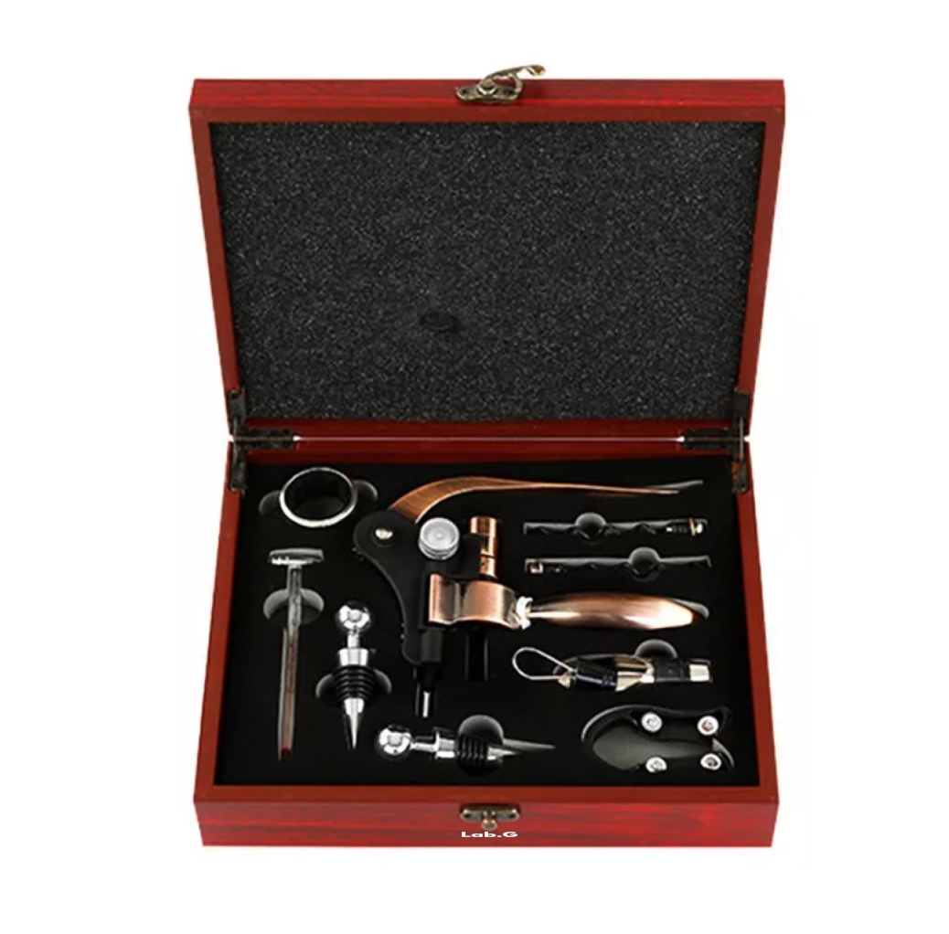 Sacacorchos Caja De Madera Juego De Vino 9 En 1 Guinda