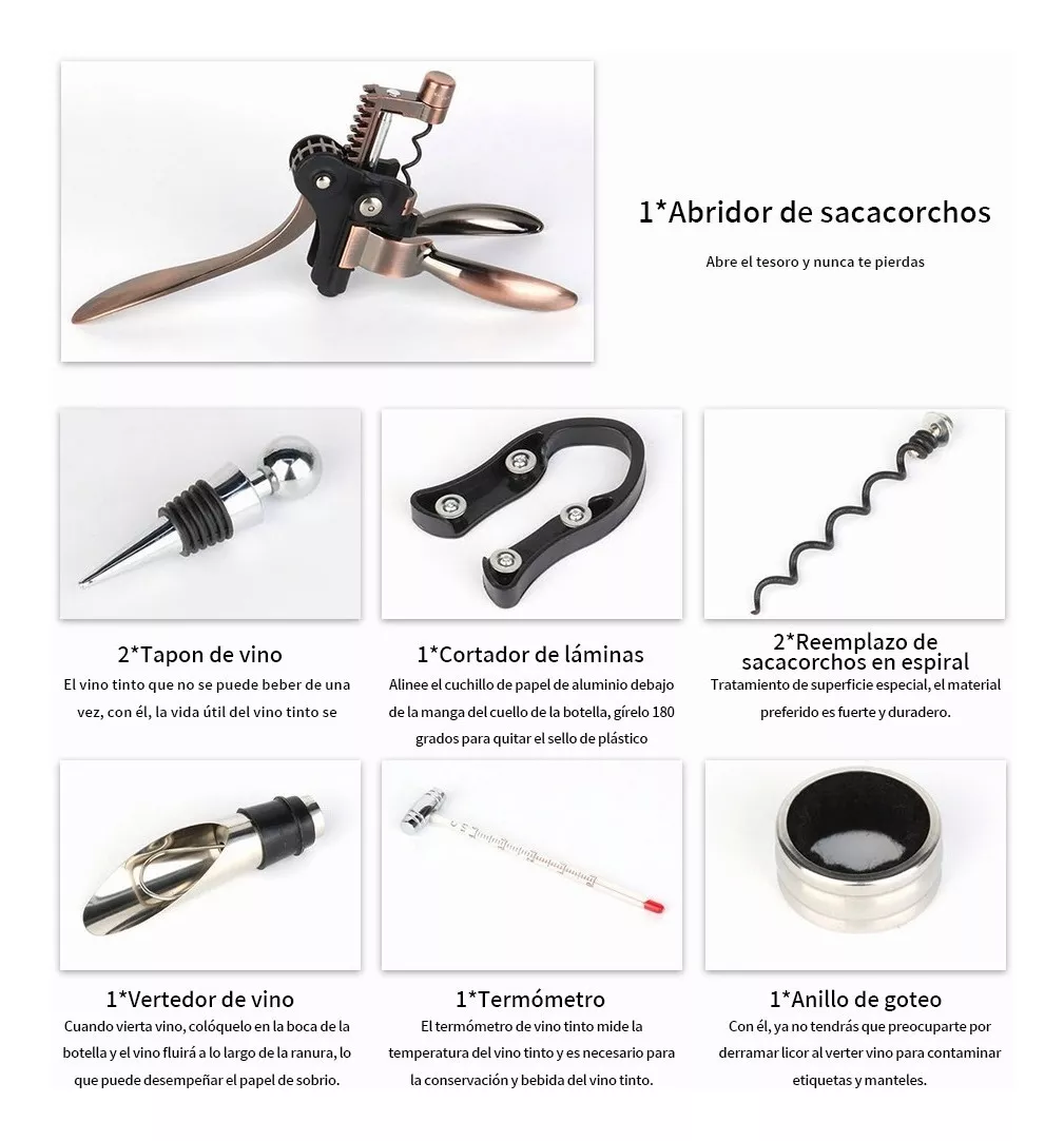 Foto 5 pulgar | Sacacorchos Caja De Madera Juego De Vino 9 En 1 Guinda