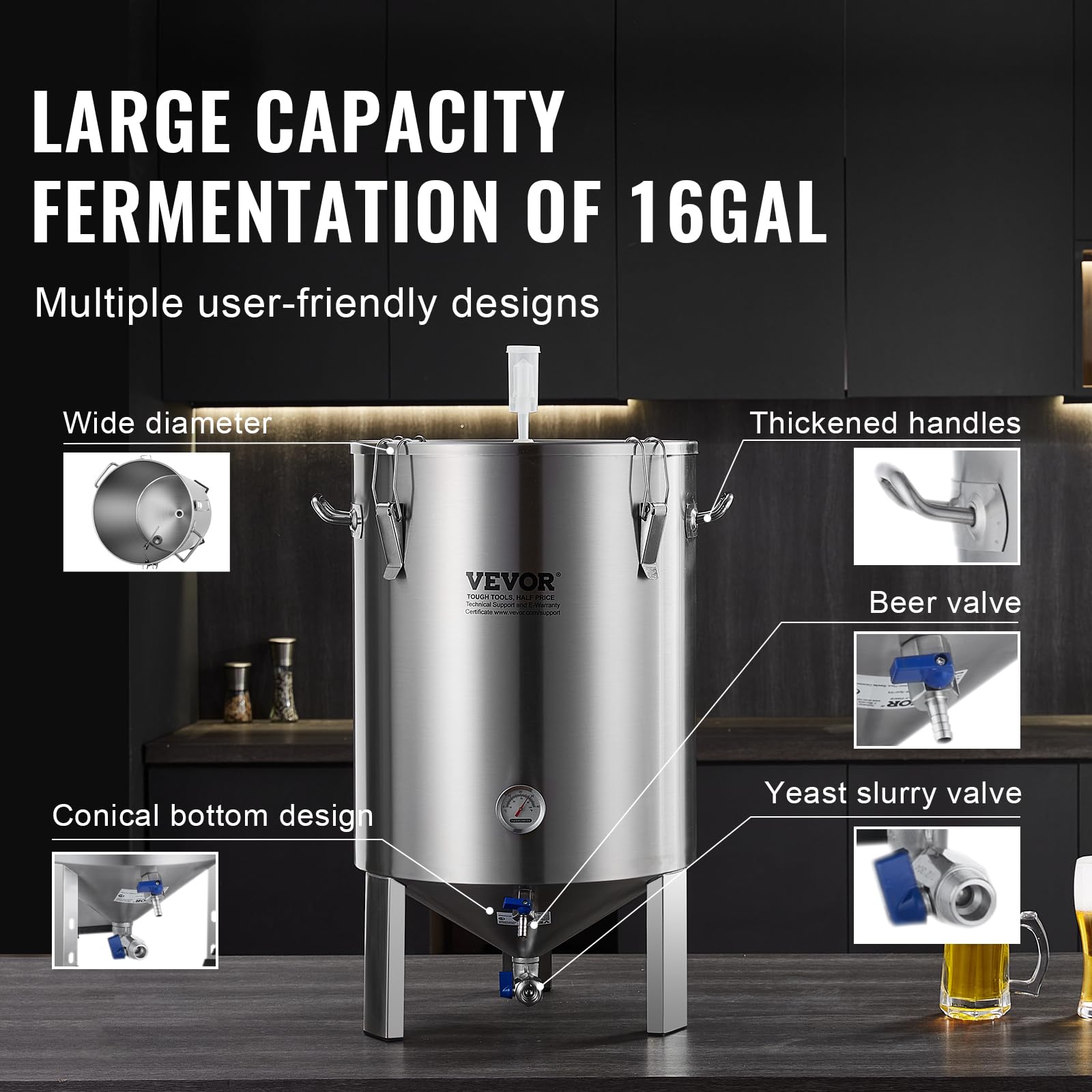 Foto 7 pulgar | Tanque De Fermentación Vevor 60l, Fermentador De Cerveza De Acero Inoxidable - Venta Internacional.
