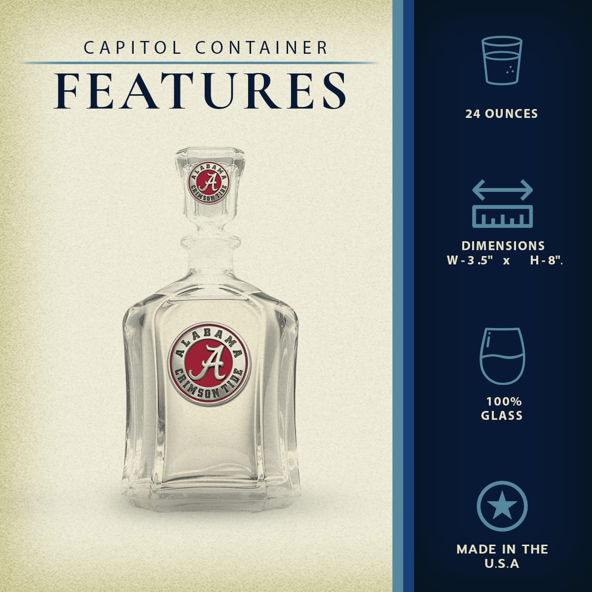 Foto 4 pulgar | Capitol Container Heritage Pewter Alabama, Vidrio De 710 Ml - Venta Internacional.