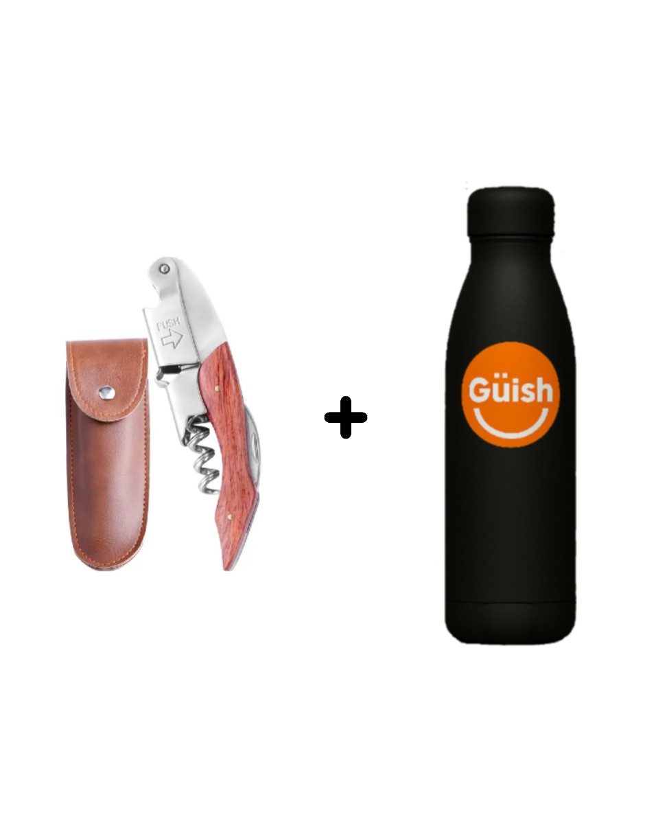 Foto 2 pulgar | Abrebotellas De Madera De Acero Inoxidable + Funda De Piel + Gratis Termo De Regalo Güish De Regalo