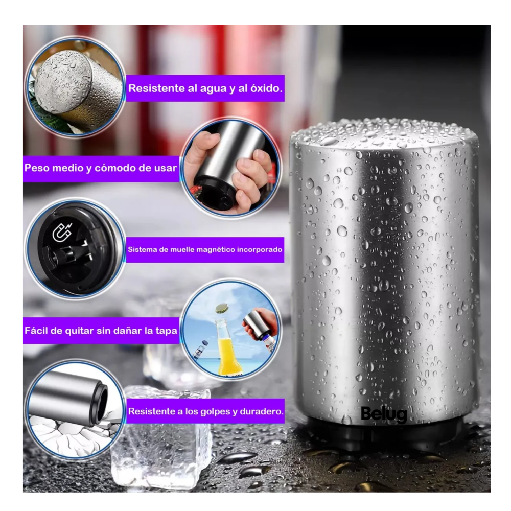 Foto 5 pulgar | 6 Piezas De Acero Inoxidable Magnético Push Beer Opener Belug,  Plata