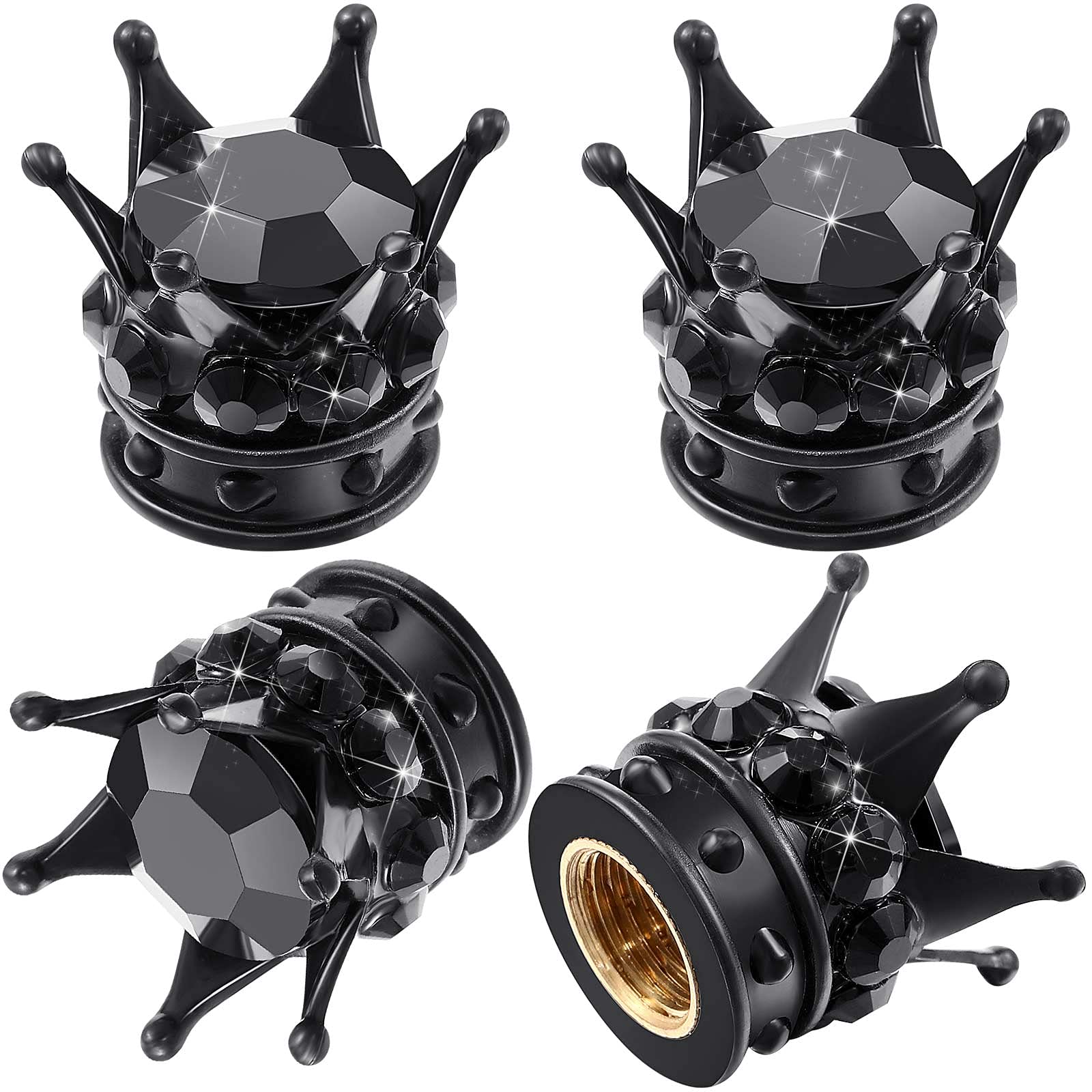 Foto 1 | Tapones De Válvula Frienda Crown Crystal Rhinestone X4 Negros - Venta Internacional.