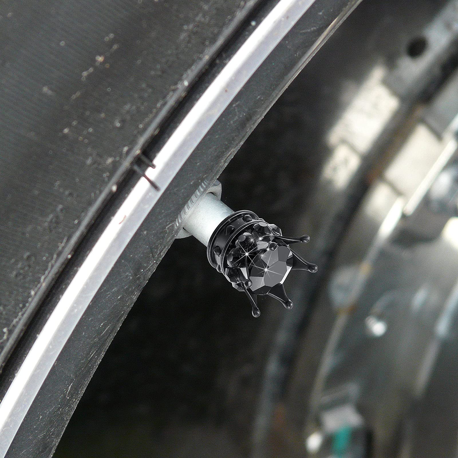 Foto 5 | Tapones De Válvula Frienda Crown Crystal Rhinestone X4 Negros - Venta Internacional.
