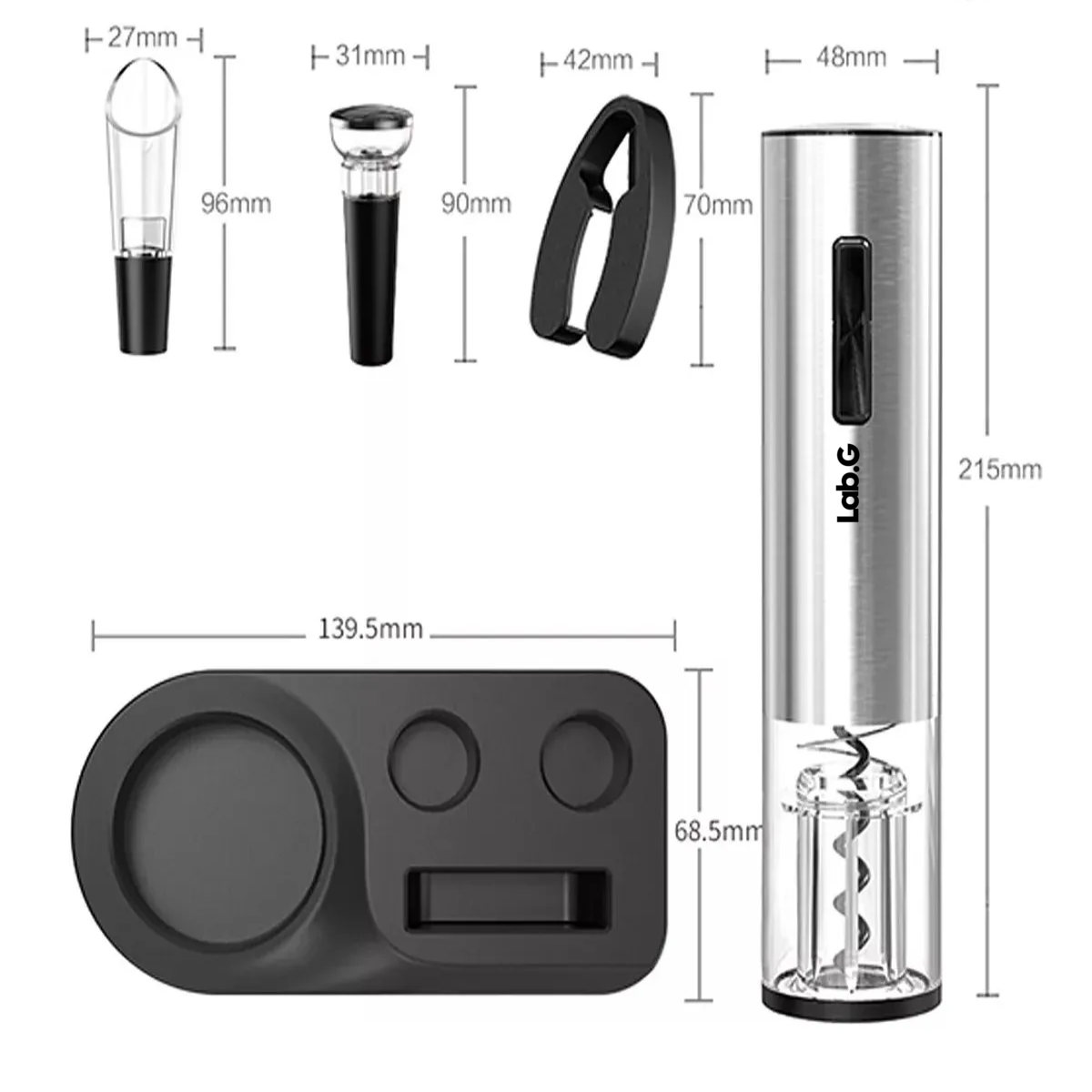 Foto 5 pulgar | Sacacorchos De Vino Eléctrico Recargable Usb 4 En 1 Acero Lab.g Plata