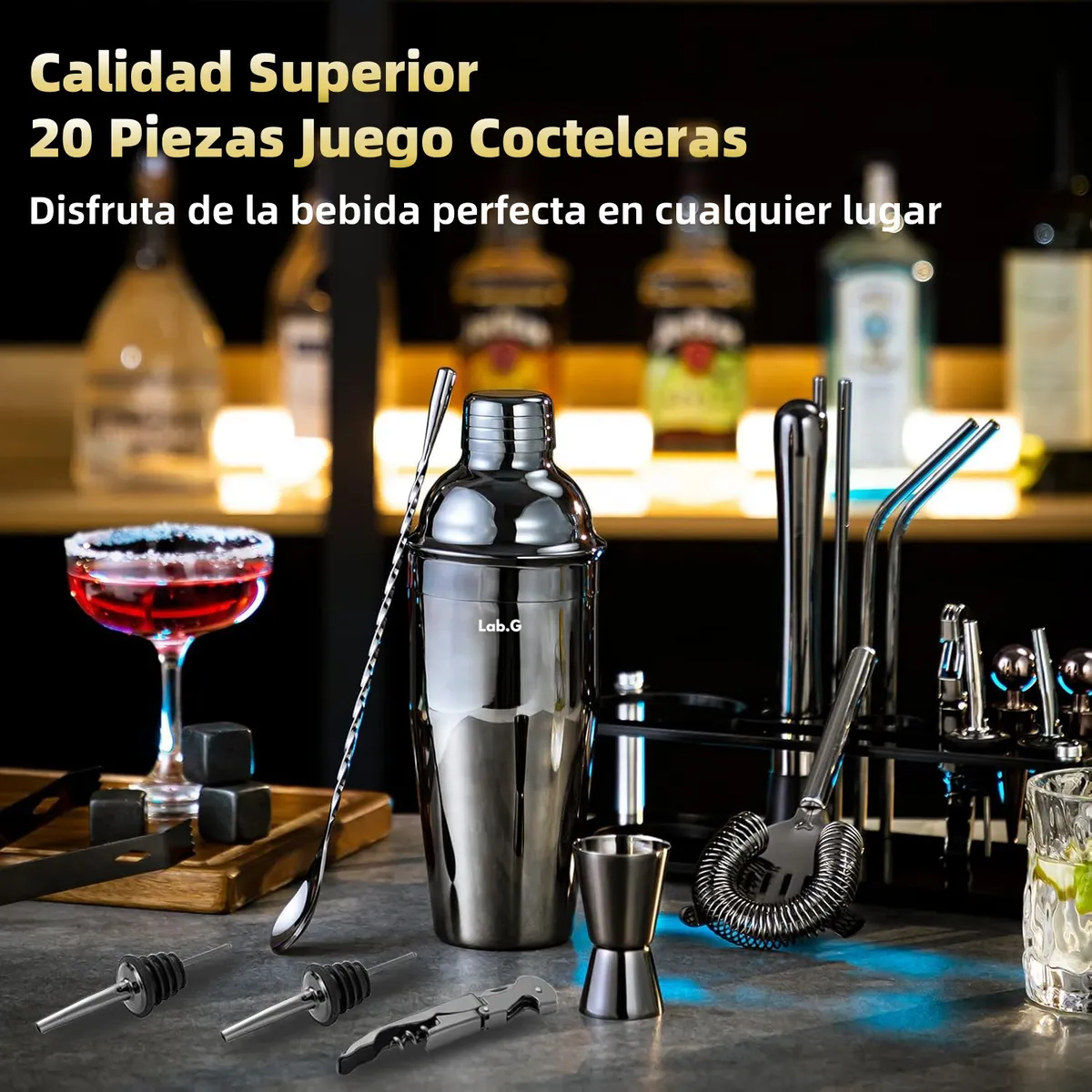 Foto 4 pulgar | 750ml Kit De Cocteleria 20 Piezas Cocktail Lab.g Negro