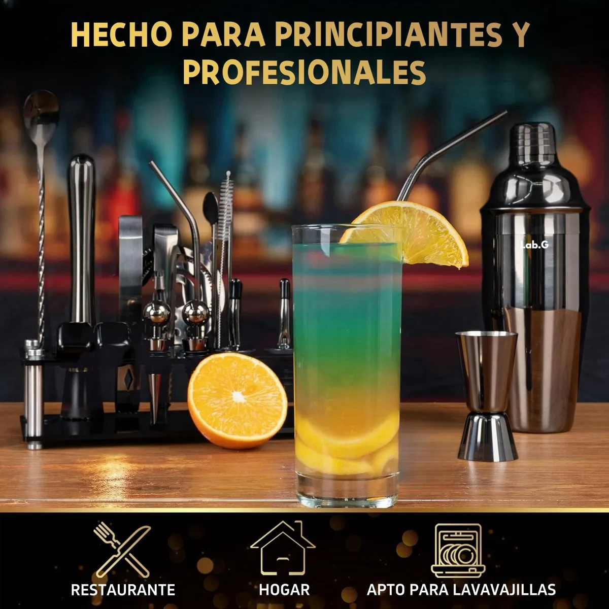Foto 5 pulgar | 750ml Kit De Cocteleria 20 Piezas Cocktail Lab.g Negro