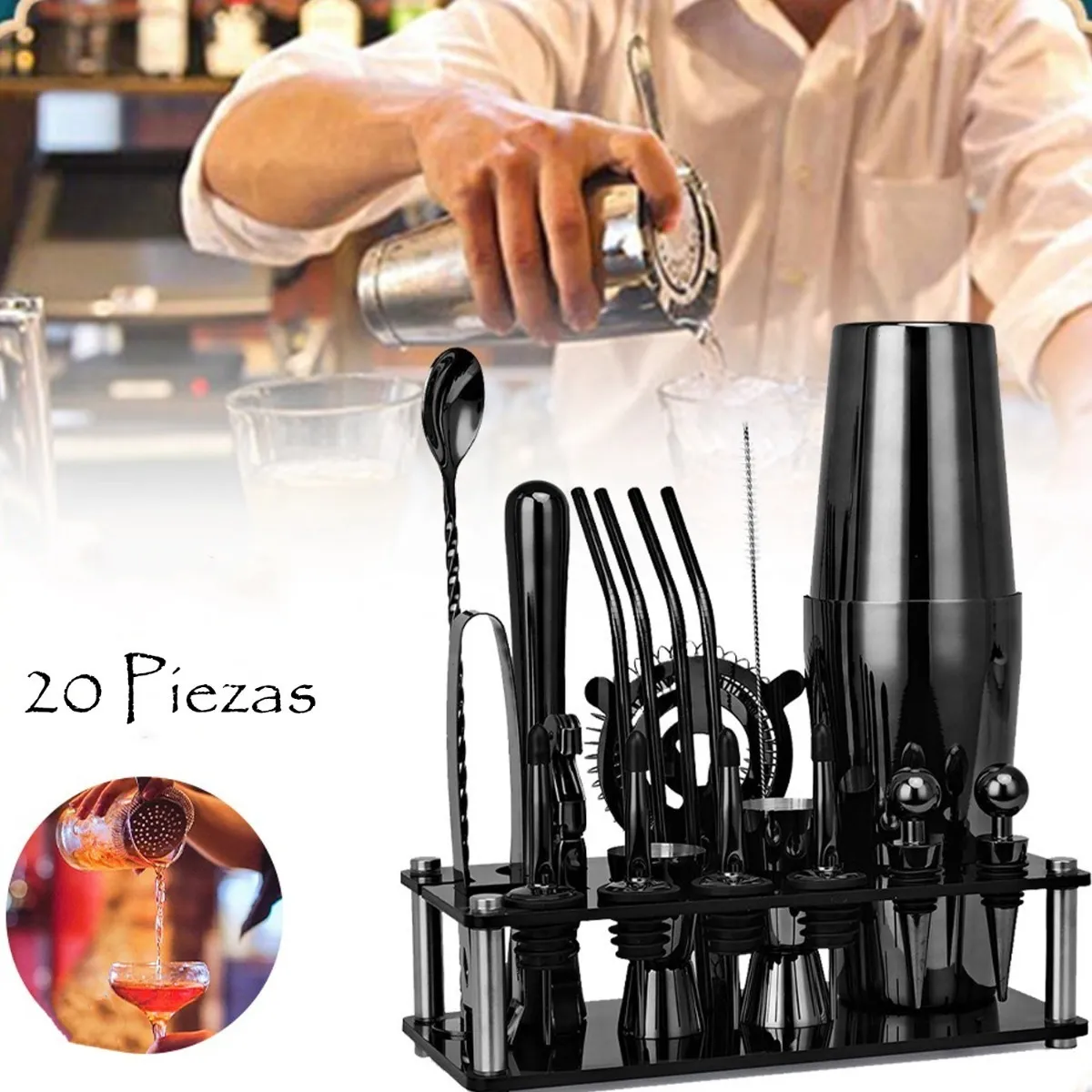 Foto 4 pulgar | Kit De Cocteleriade 750ml 20 Piezas Lab.g Negro