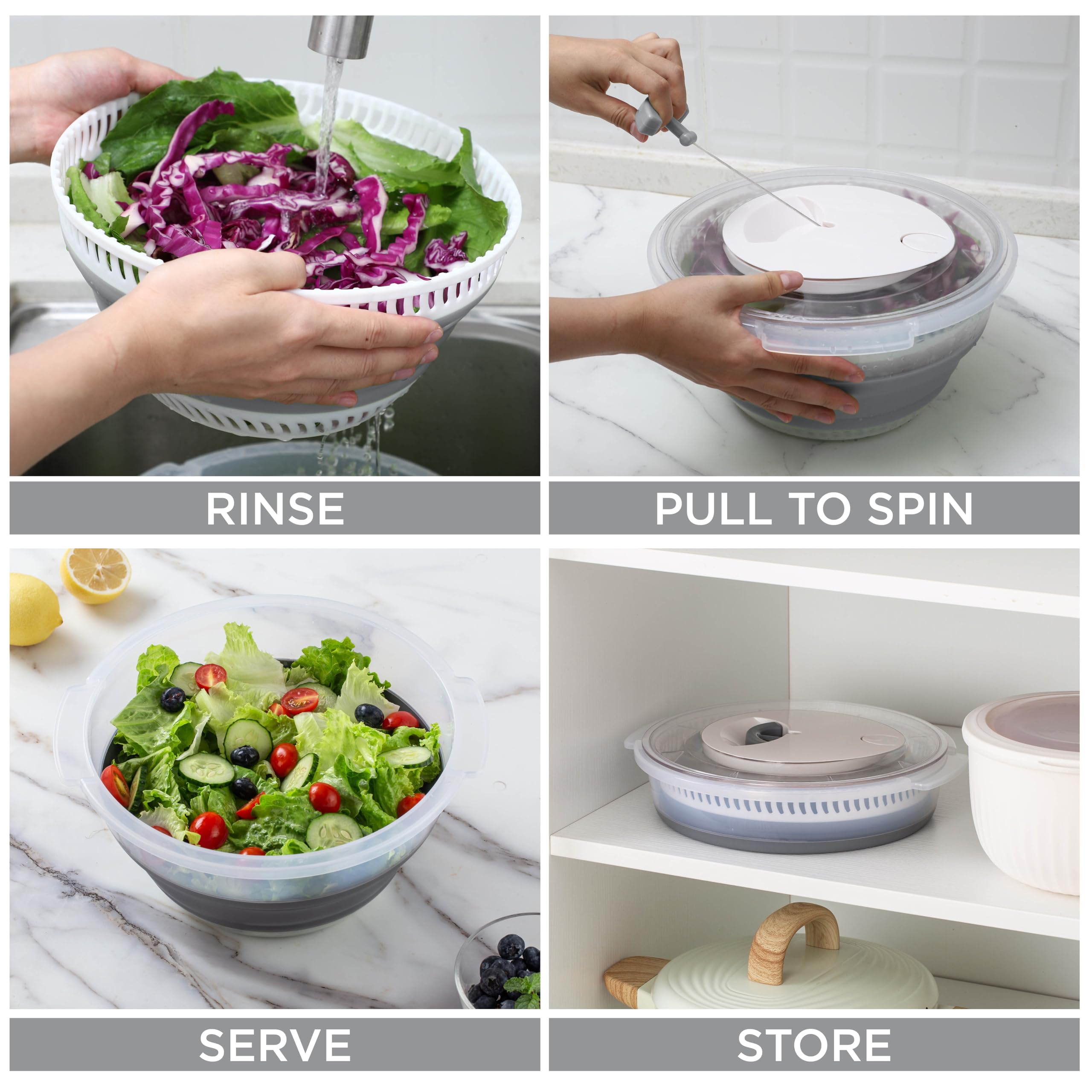 Foto 5 pulgar | Centrifugadora Para Ensaladas Cook With Color, Plegable, 4 L, Color Gris - Venta Internacional.