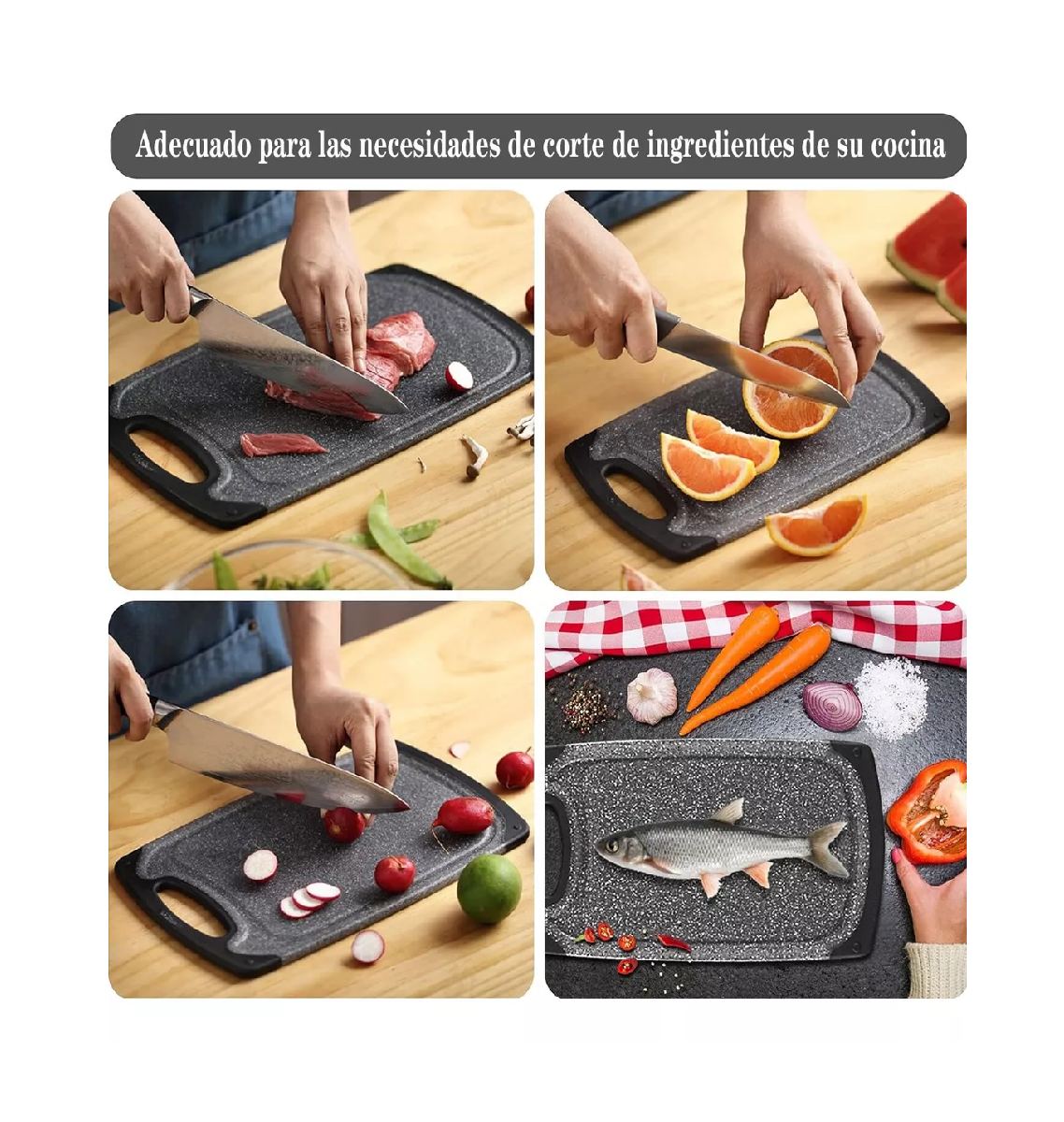 Foto 3 pulgar | 3 Piezas Tablas Para Picar De Cocina Mango Alimentos Asa Gris