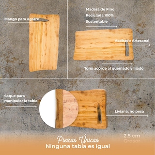 Foto 5 | Tabla Para Picar De Madera Pino, Corte De Carne Quesos Charcutería Y Decoracion Hecho A Mano Live V: 54 X 28 X 2.5