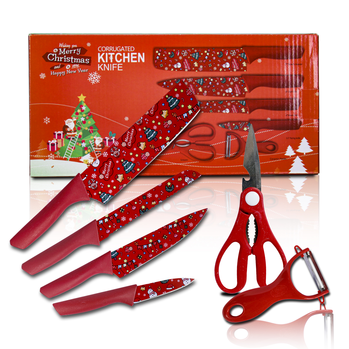 Set de Cuchillos para Cocina KitchenChef Diseño Navideño