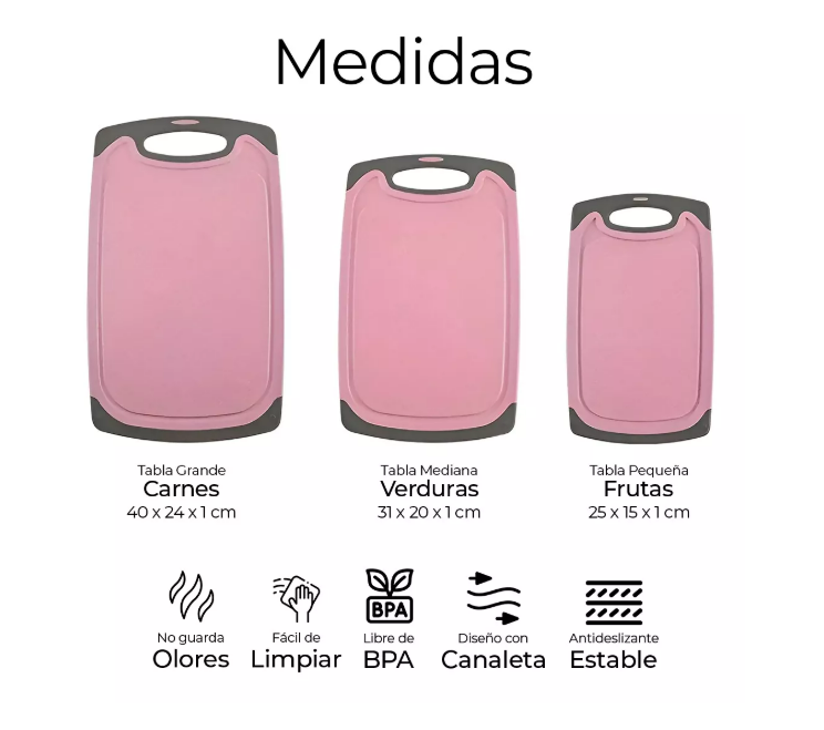 Foto 3 pulgar | Tabla De Cocina Para Picar Cortar Alimentos Set 3 Piezas Color Rosa Raganet